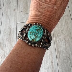 Gorgeous Native Indian Sterling Silver and Turquoise cuff bracelet